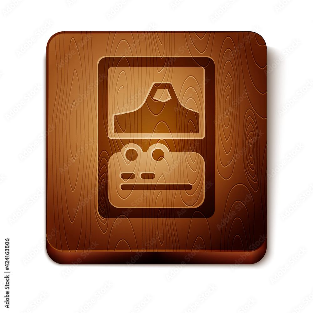 Poster brown card game collection icon isolated on white background. fantasy ui kit with magic items. woode