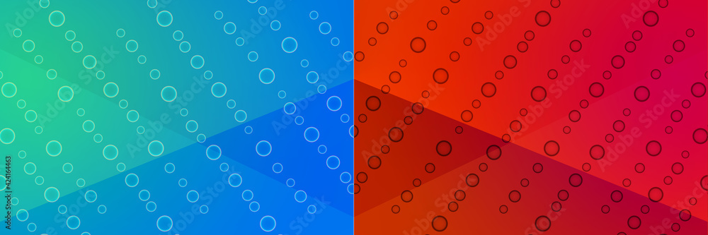 Poster blue and red backlit backgrounds. a set of abstract backgrounds with folds and small circles of diff