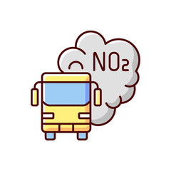 Trucks and buses RGB color icon. Main source of nitrogen dioxide resulting from combustion of fossil fuels. Vehicles harm nature environment. Isolated vector illustration