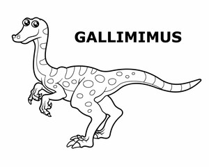 Vector illustration of cartoon dinosaur - Coloring book. Isolated cute outline gallimimus on the white background.