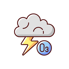Lightning RGB color icon. Lightning significantly increases regional ozone and other gases that affect air chemistry. Dangerius natural disaster. Isolated vector illustration