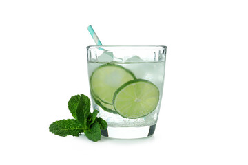 Glass of mojito cocktail isolated on white background