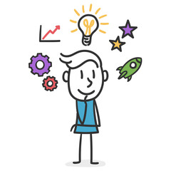 Stick man brainstorming. Inspirational and creative man concept