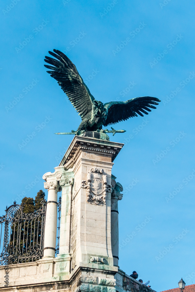 Wall mural BUDAPEST, HUNGARY - DECEMBER 20, 2017: Turul statue in the Castle of Buda. The Turul is a mythological bird of prey in hungarian tradition.