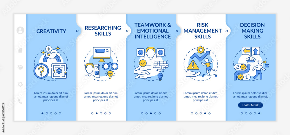 Poster problem-solving skills onboarding vector template. responsive mobile website with icons. web page wa