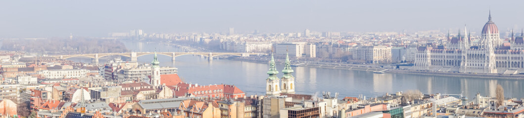 Obraz premium BUDAPEST, HUNGARY - DECEMBER 20, 2017: Panoramic view. It is the capital of Hungary, and one of the largest cities in the European Union.