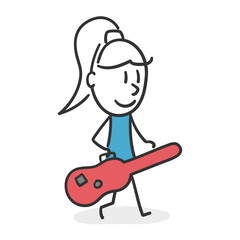 Stick woman with a guitar. Concept of music woman who is going to give a concert