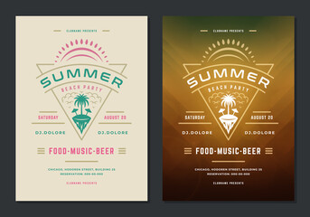 Summer party poster or flyer retro design template.