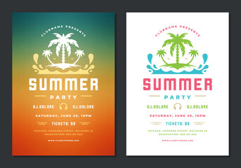 Fototapeta na wymiar Summer party poster or flyer retro design template.