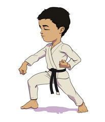 Dessin d'enfant qui fait du karaté, personnage karaté, kata