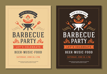 Barbecue party invitation flyer or poster design vector template