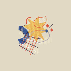 Abstract geometric picture of moon and sun on beige