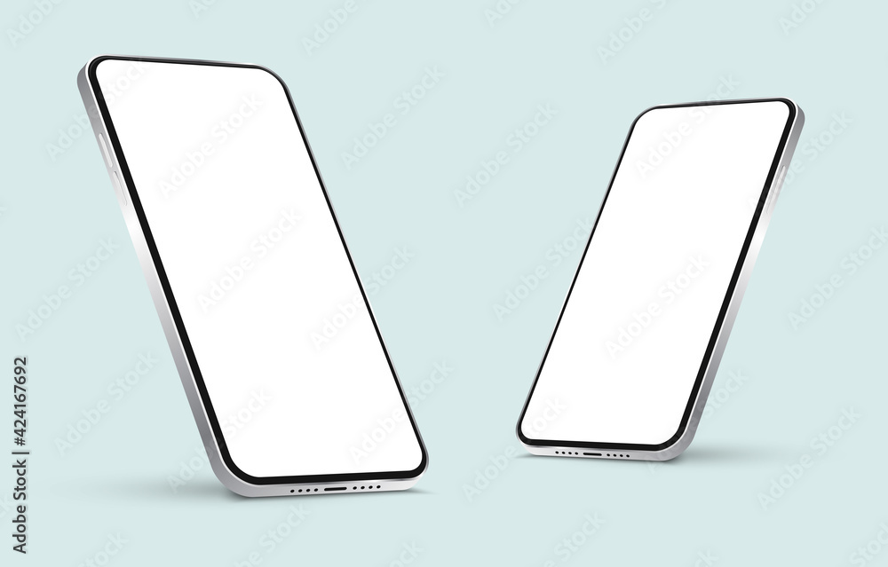 Poster realistic smartphone mockup. mobile phone display, isolated device screen metallic color frame and s