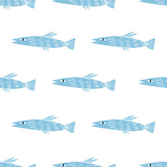 Fish seamless pattern. Sea inhabitant cartoon illustration for textile, wrapping paper and other print and design.