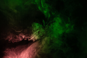 Green and pink steam on a black background.