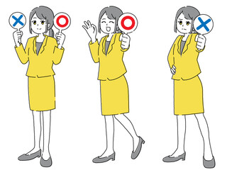 丸罰のパネルを持つ女性　3パターン
