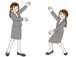 大きなものを紹介する女性　セット