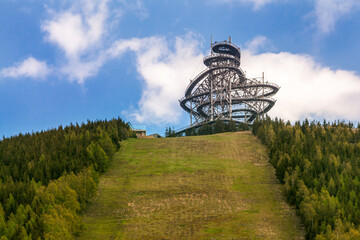 Trail in the clouds..Beautiful landscape with forest and sky on mountains. Pure nature in Lower Moravia - Czech Republic