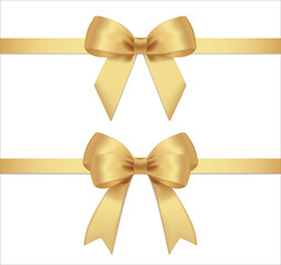Elegant gold ribbon and bow isolated on white background,Set of decorative golden bows.