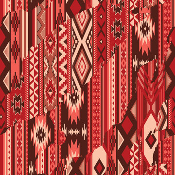 Native American traditional fabric patchwork abstract vector seamless pattern
