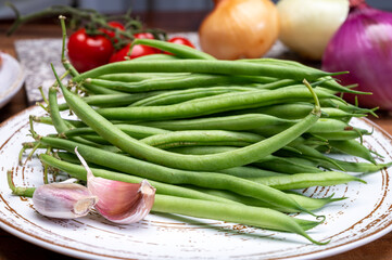 Fresh uncooked green beans haricot verts legumes