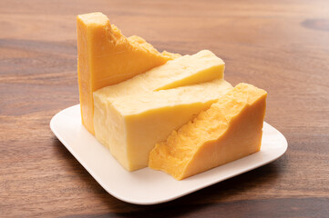 Cheese collection, cheeses from United Kingdom, scottish matured farmcheese and mild cheddar cheese