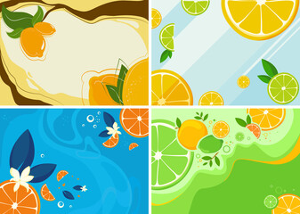 Collection of citrus fruit banners. Flyer templates in flat design.