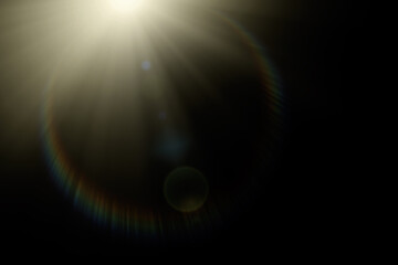 Abstract lens flare, lighting effect elements, solar energy, sun light on black background
