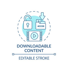 Downloadable content concept icon. VE success idea thin line illustration. Providing additional information. Text files, multimedia objects. Vector isolated outline RGB color drawing. Editable stroke