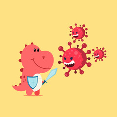 illustatrion vector  graphic  of T-rex fight with corona.
Good for Animal Games product.etc