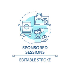 Sponsored sessions concept icon. Sponsorship virtual events idea thin line illustration. Marketing opportunities. Brand awareness. Vector isolated outline RGB color drawing. Editable stroke