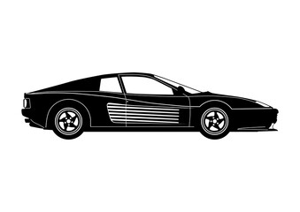 Supercar silhouette. Side view of high performance luxury sports car. Flat vector.
