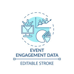 Event engagement data concept icon. Hybrid event measurement idea thin line illustration. Measuring session, attendees participation metrics. Vector isolated outline RGB color drawing. Editable stroke