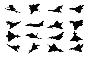 collection of military fighter jet vector silhouettes on a white background - 424172670