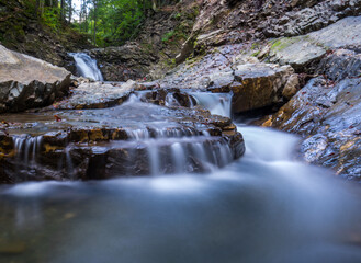 A series of waterfalls with motion blur