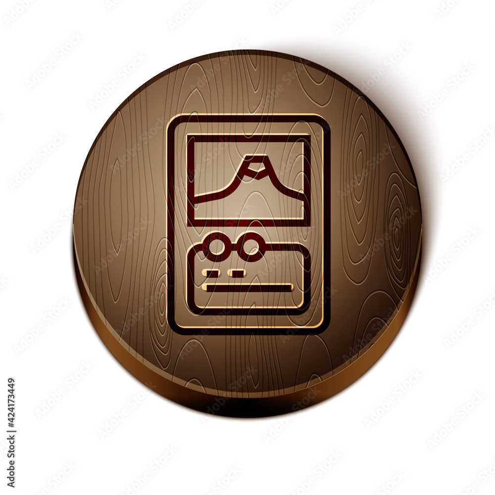 Poster brown line card game collection icon isolated on white background. fantasy ui kit with magic items. 
