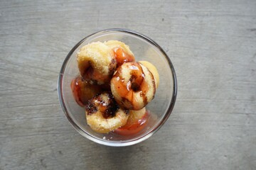 close up sweet donut on table