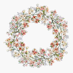 Obraz na płótnie Canvas Hand-made spring wreath with flowering branches of an apple tree isolated on white background