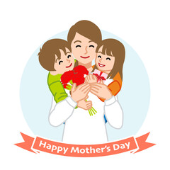 Mother embracing two children - Mother's day clip art