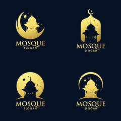 Gold mosque architecture art logo vector set design