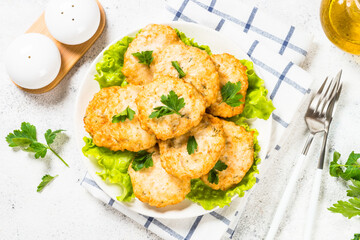 Chicken cutlet in the plate.