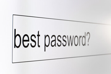 Search bar on a computer monitor with the question Best password. Searching for information on the...