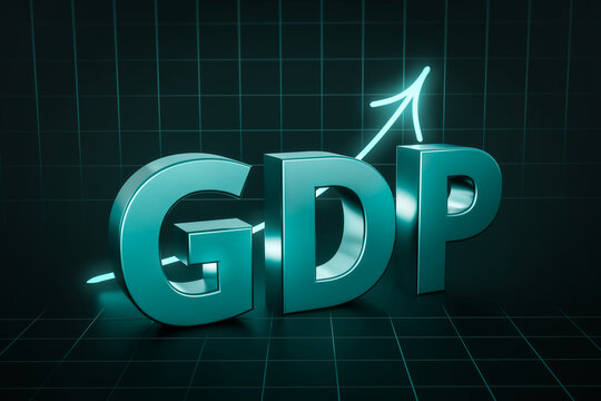 Gross Domestic Product or GDP economy value on business finance background with financial profit rate. 3D rendering.