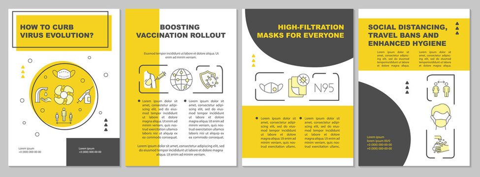 Curbing virus evolution brochure template. Boosting vaccination. Flyer, booklet, leaflet print, cover design with linear icons. Vector layouts for presentation, annual reports, advertisement pages
