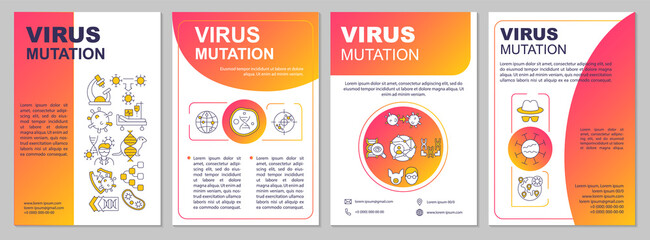 Virus mutation brochure template. Viral genetic change in genome. Flyer, booklet, leaflet print, cover design with linear icons. Vector layouts for presentation, annual reports, advertisement pages