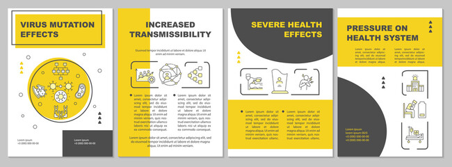 Virus mutation effect brochure template. Pressure on health system. Flyer, booklet, leaflet print, cover design with linear icons. Vector layouts for presentation, annual reports, advertisement pages