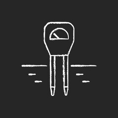 Soil moisture monitoring chalk white icon on black background. Accurate measurement. Soil temperature sensor. Measuring volumetric water content. Tensiometer. Isolated vector chalkboard illustration
