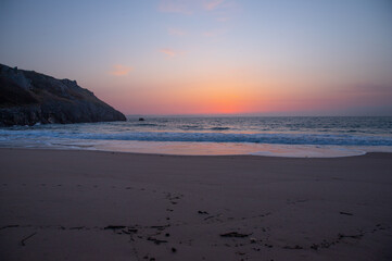 Barafundle Bay on the Pembrokeshire coast in Wales at sunrise