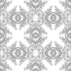 Geometric vector pattern with triangular elements. Seamless abstract ornament for wallpapers and backgrounds. Black and white colors.
