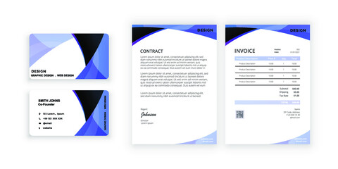 Business card and blank. Simple colorful design. Vector illustration. Modern minimalist template. Document design template for office, company.